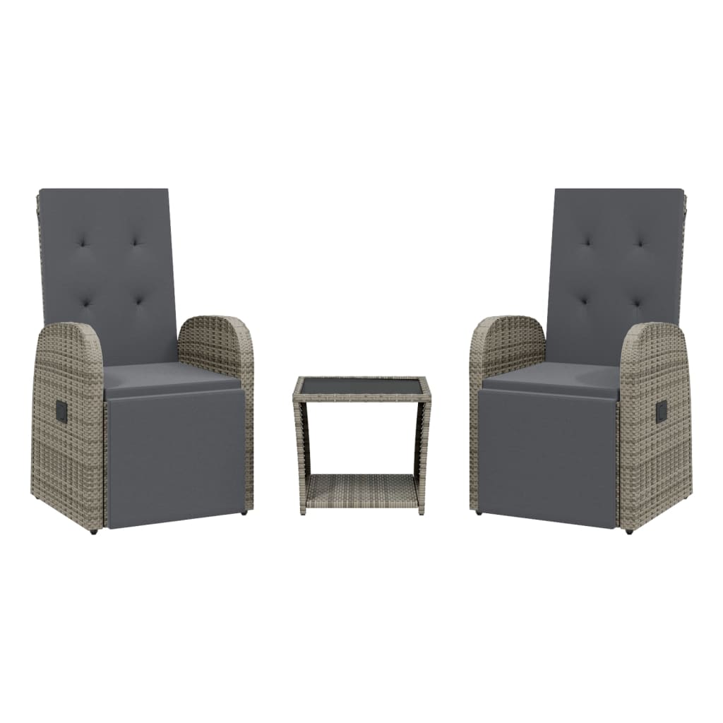 Set da Pranzo da Giardino 3 pz con Cuscini in Polyrattan Grigio - homemem39