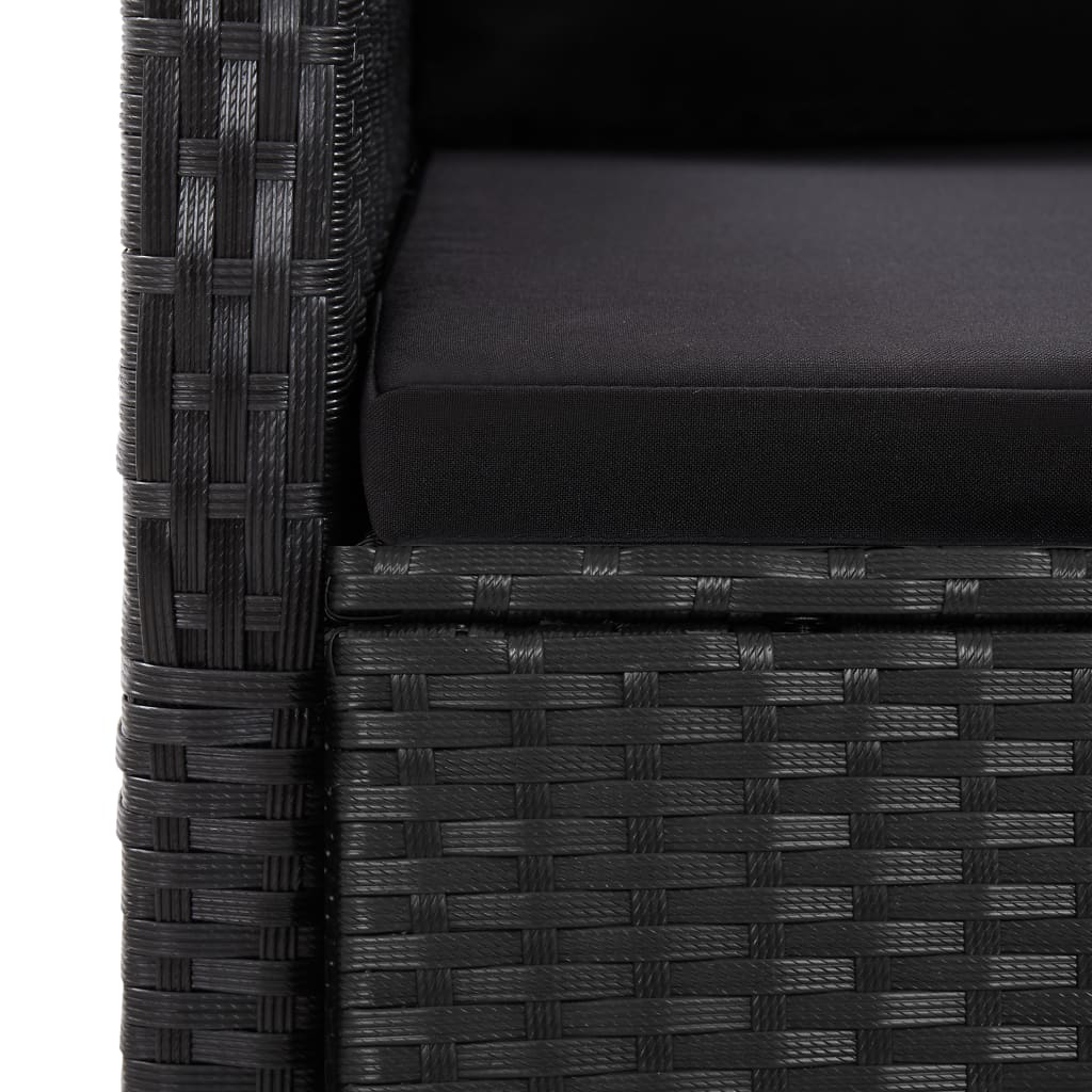 Set da Pranzo da Giardino 7 pz Nero con Cuscini in Polyrattan