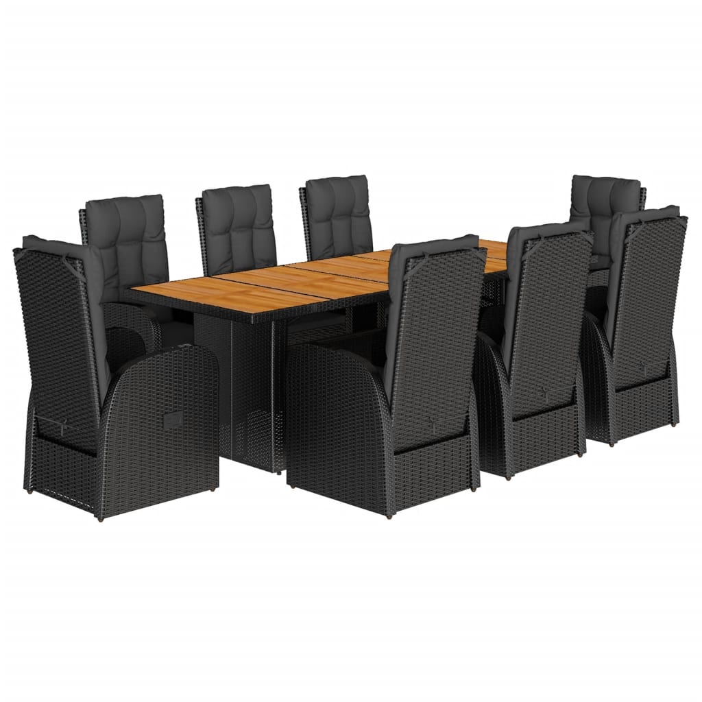 Set da Pranzo da Giardino 9 pz con Cuscini Nero in Polyrattan | homemem39