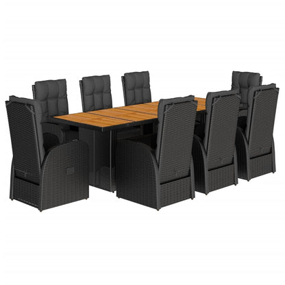 Set da Pranzo da Giardino 9 pz con Cuscini Nero in Polyrattan | homemem39
