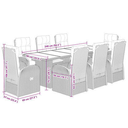 Set da Pranzo da Giardino 9 pz con Cuscini Nero in Polyrattan | homemem39