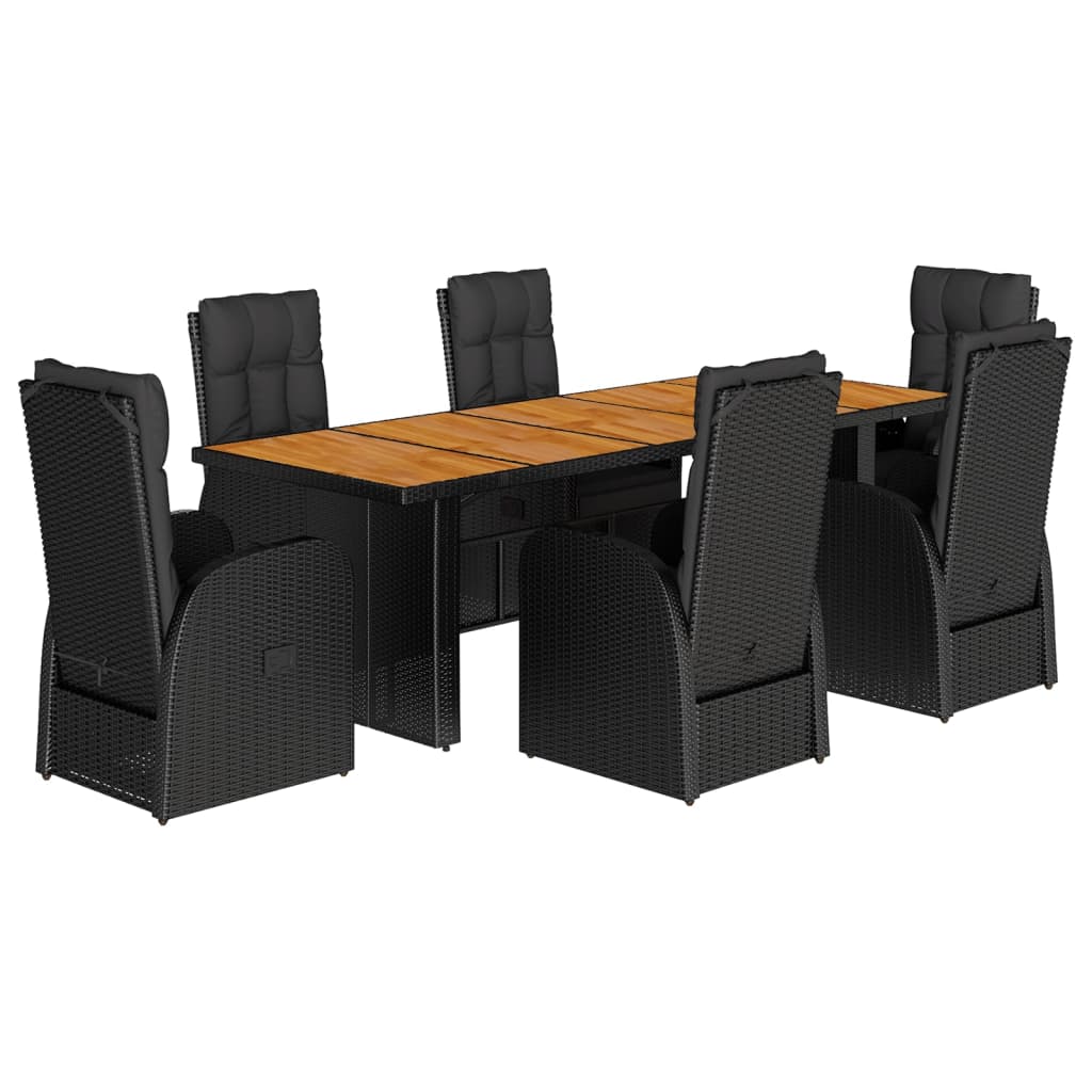 Set da Pranzo da Giardino 7 pz Nero con Cuscini in Polyrattan | homemem39