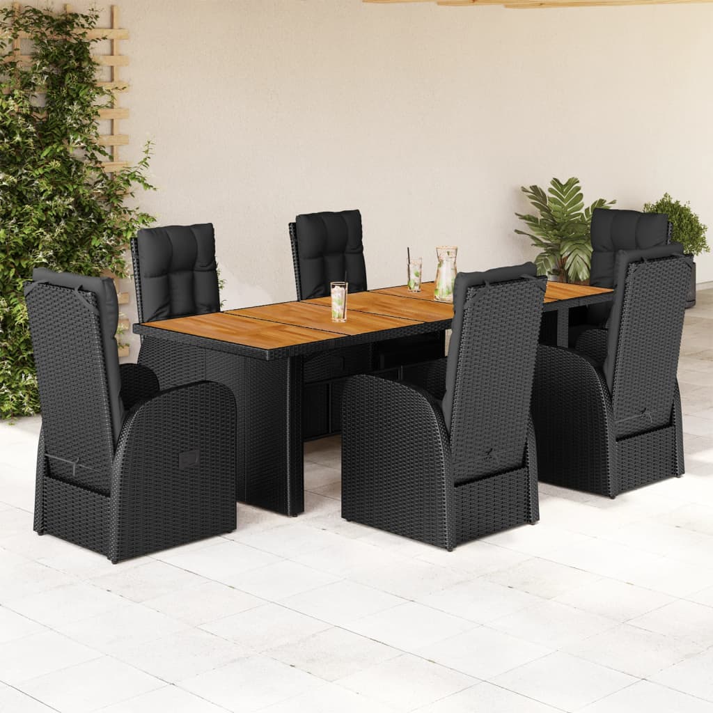 Set da Pranzo da Giardino 7 pz Nero con Cuscini in Polyrattan | homemem39