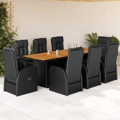 Set da Pranzo da Giardino 9 pz con Cuscini Nero in Polyrattan | homemem39