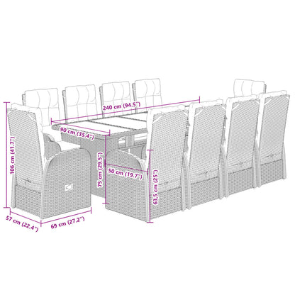 Set da Pranzo da Giardino 11 pz con Cuscini in Polyrattan Nero