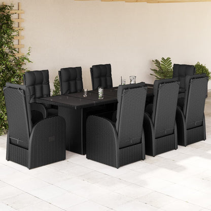 Set da Pranzo da Giardino 9 pz con Cuscini Nero in Polyrattan | homemem39