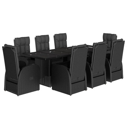Set da Pranzo da Giardino 9 pz con Cuscini Nero in Polyrattan | homemem39