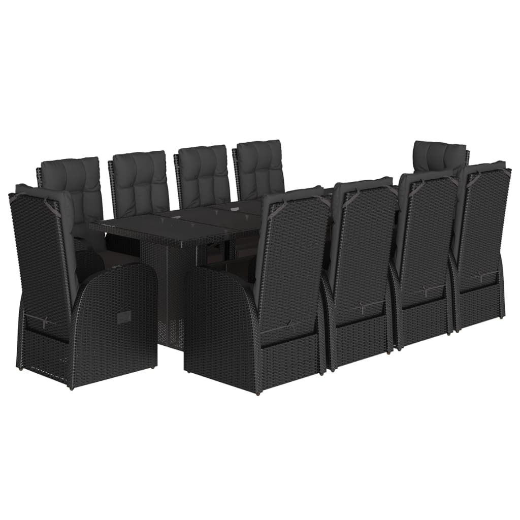 Set da Pranzo da Giardino 11 pz con Cuscini in Polyrattan Nero | homemem39