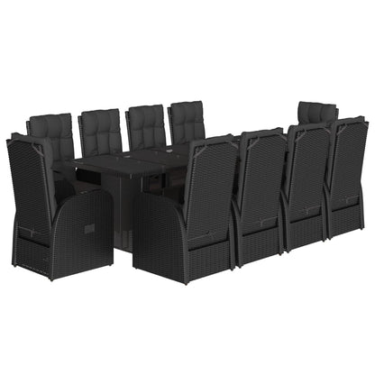 Set da Pranzo da Giardino 11 pz con Cuscini in Polyrattan Nero | homemem39