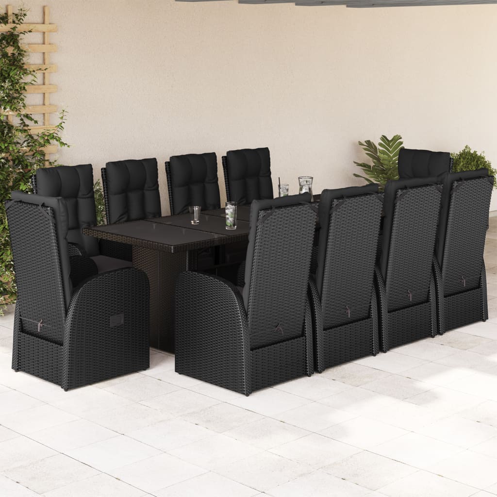 Set da Pranzo da Giardino 11 pz con Cuscini in Polyrattan Nero | homemem39