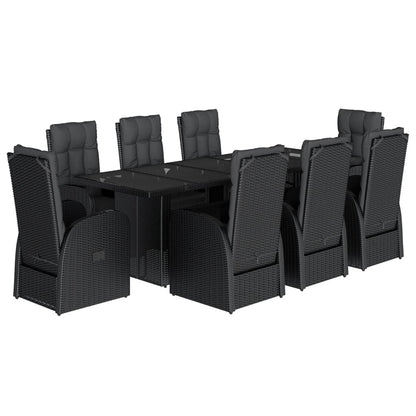 Set da Pranzo da Giardino 9 pz con Cuscini Nero in Polyrattan | homemem39