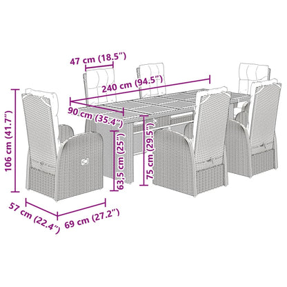 Set da Pranzo da Giardino 7 pz Nero con Cuscini in Polyrattan - homemem39