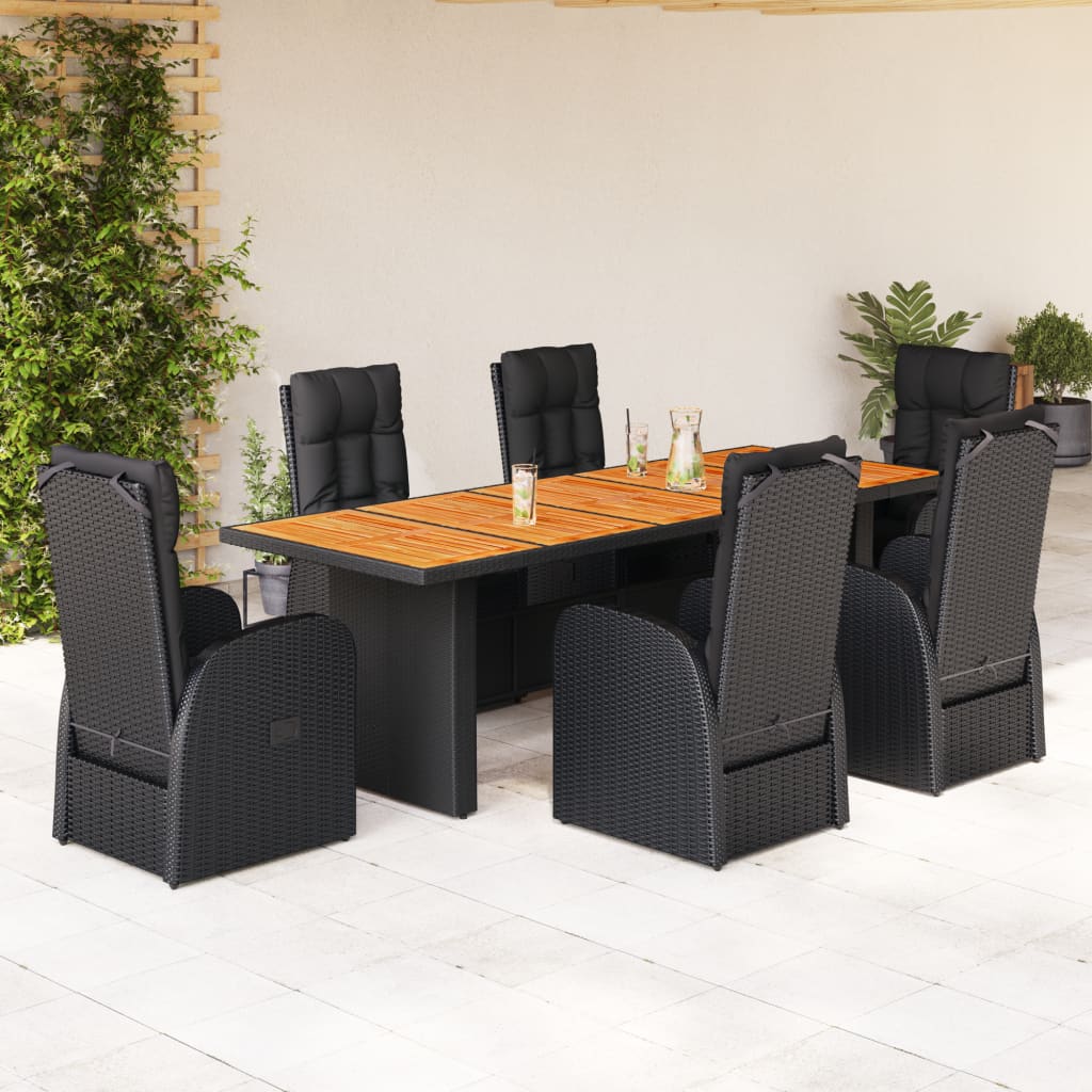 Set da Pranzo da Giardino 7 pz Nero con Cuscini in Polyrattan - homemem39
