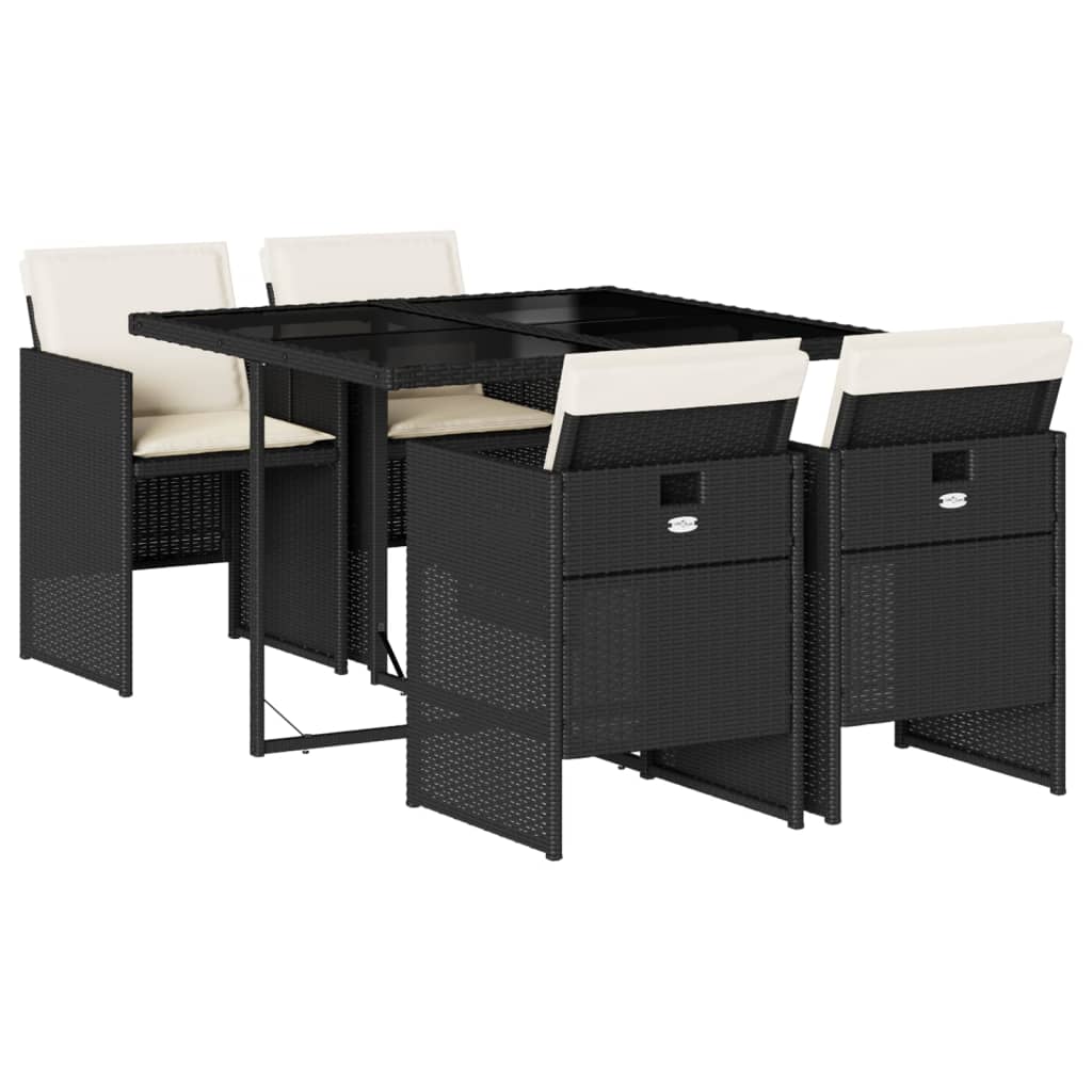 Set da Pranzo da Giardino 5 pz Nero con Cuscini in Polyrattan - homemem39