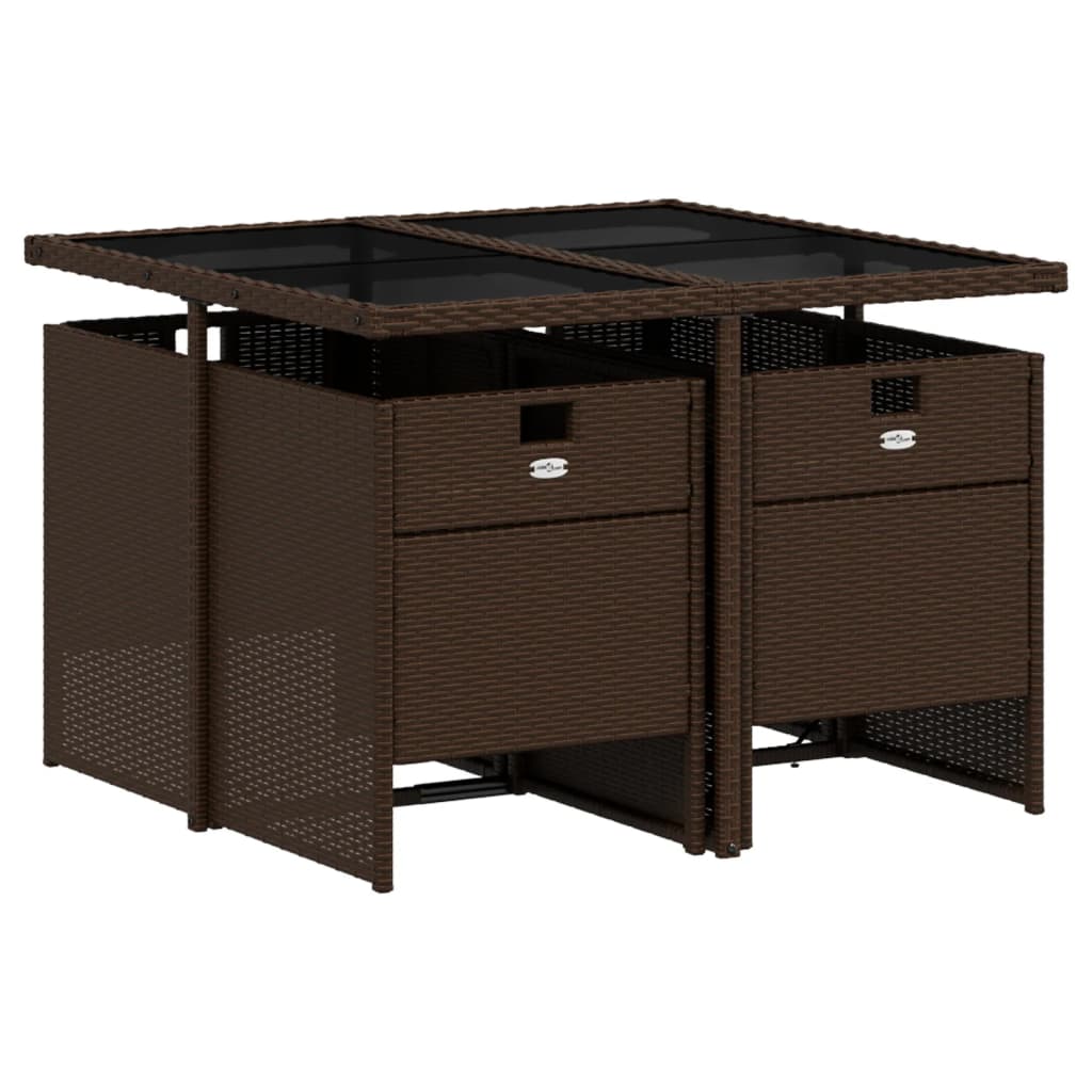 Set da Pranzo da Giardino 5pz con Cuscini in Polyrattan Marrone - homemem39