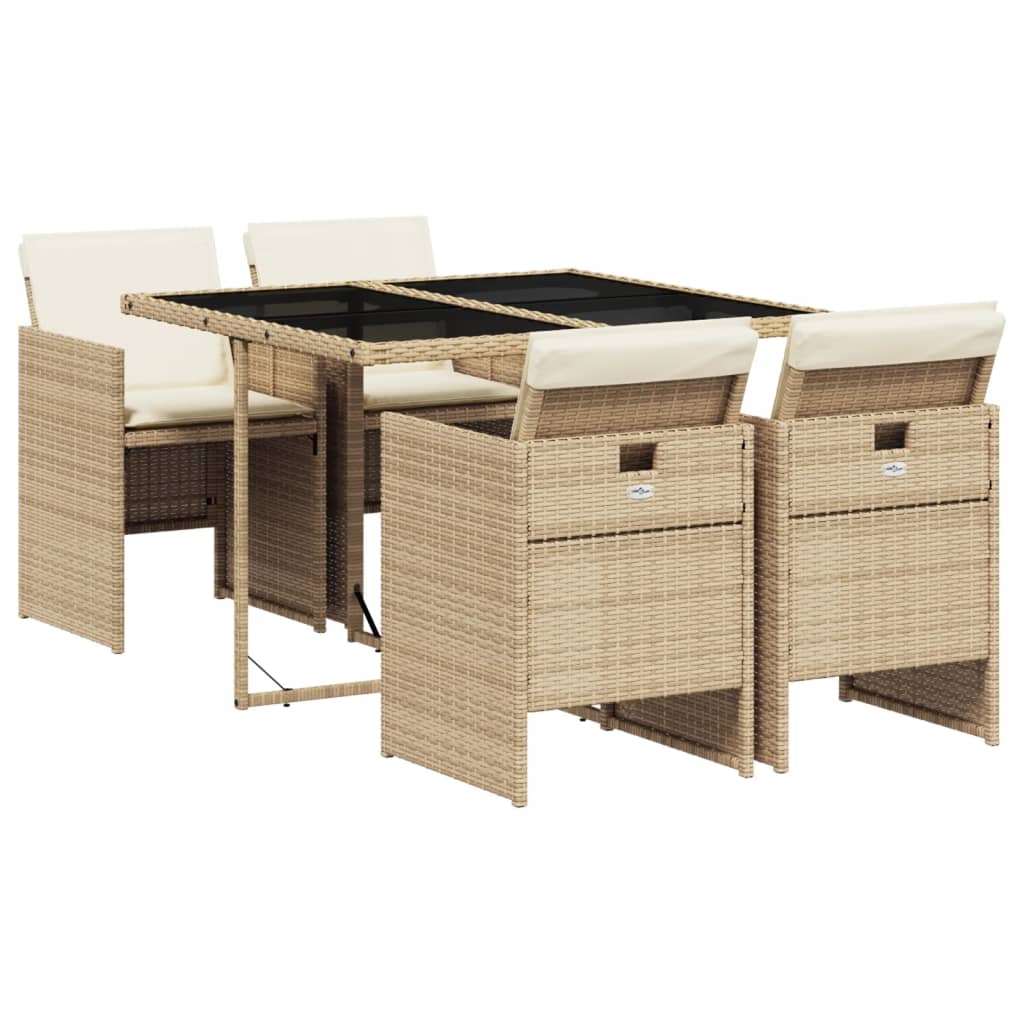 Set da Pranzo da Giardino 5 pz con Cuscini Beige in Polyrattan - homemem39