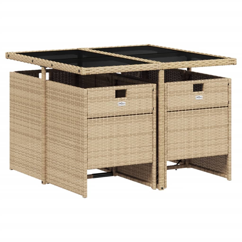 Set da Pranzo da Giardino 5 pz con Cuscini Beige in Polyrattan - homemem39