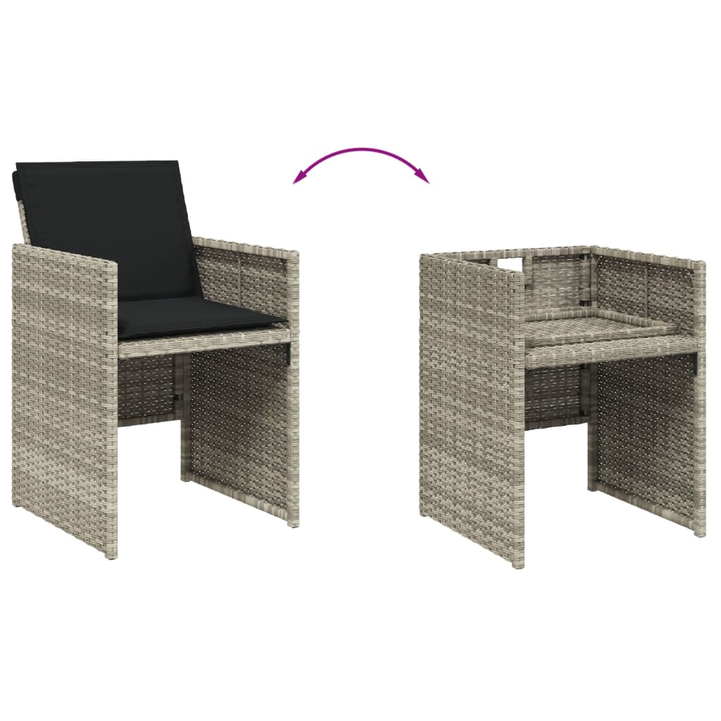 Set Pranzo da Giardino 5pz con Cuscini Grigio Chiaro Polyrattan | homemem39