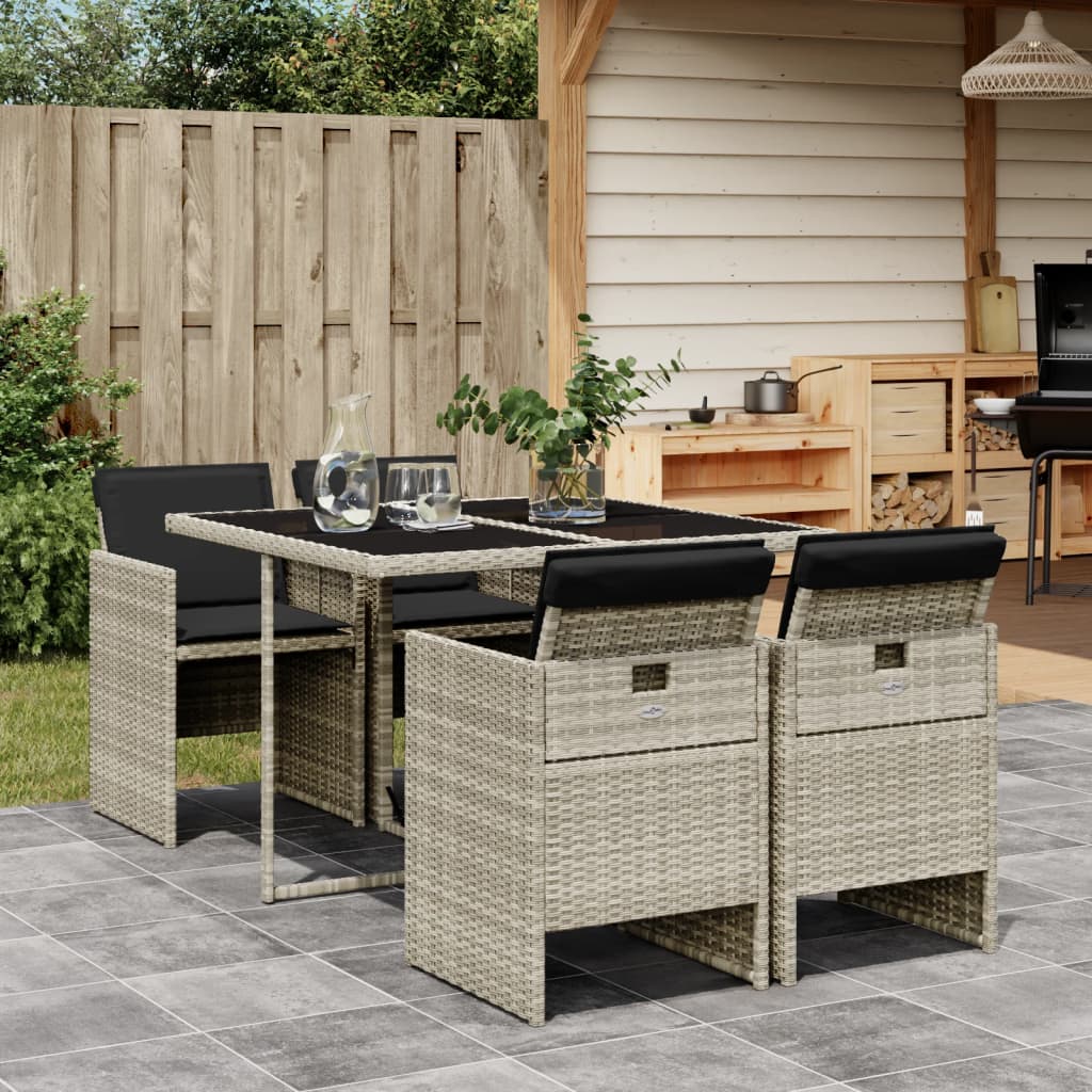 Set Pranzo da Giardino 5pz con Cuscini Grigio Chiaro Polyrattan | homemem39