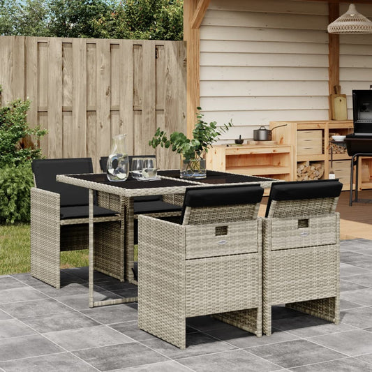 Set Pranzo da Giardino 5pz con Cuscini Grigio Chiaro Polyrattan | homemem39