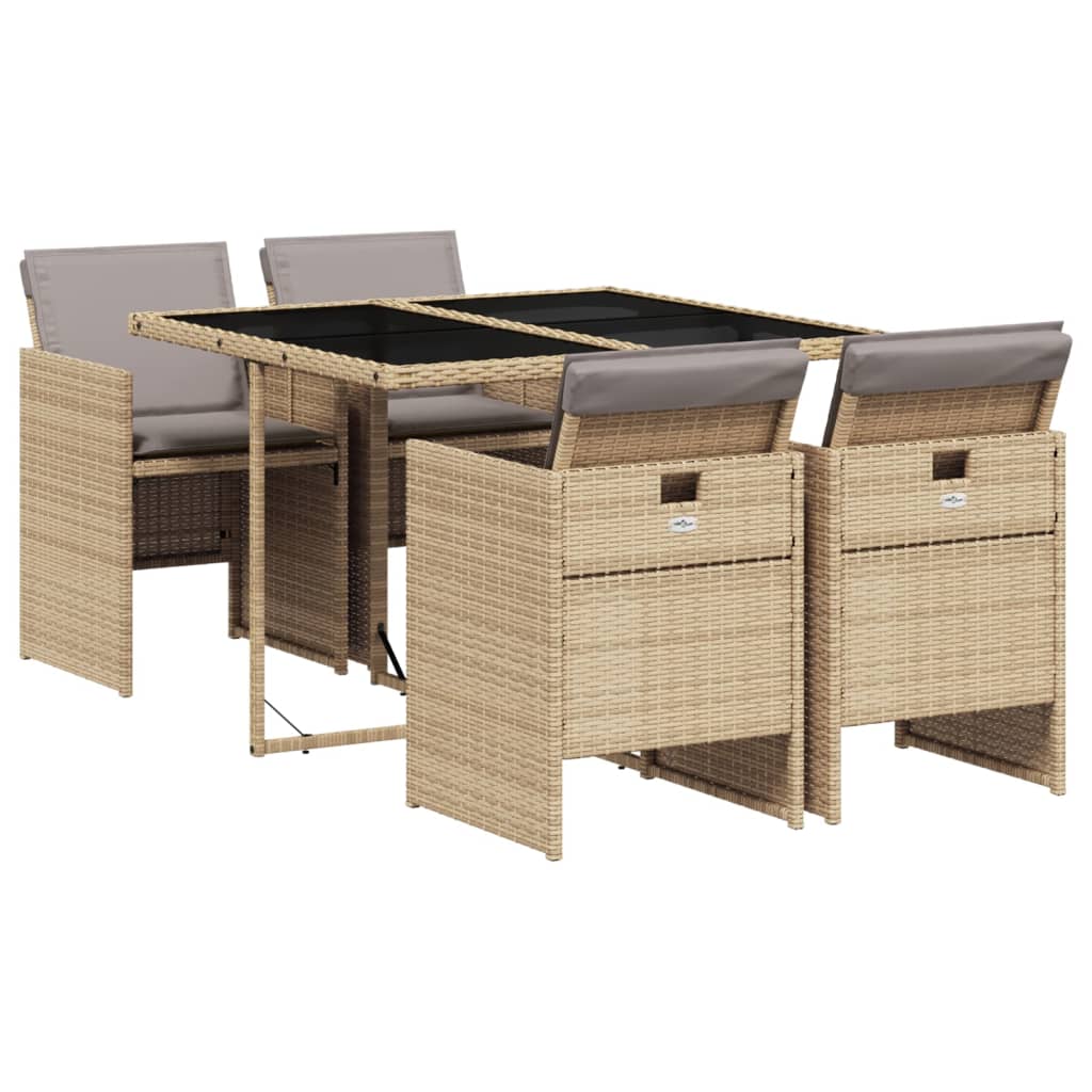 Set Pranzo da Giardino 5 pz con Cuscini Beige Misto Polyrattan - homemem39