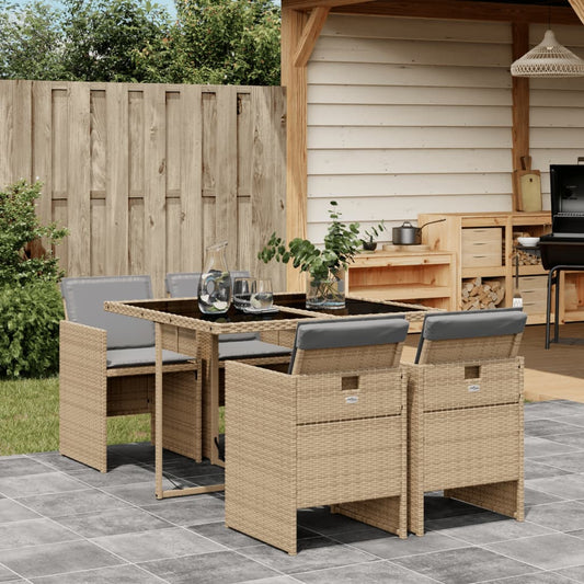 Set Pranzo da Giardino 5 pz con Cuscini Beige Misto Polyrattan | homemem39
