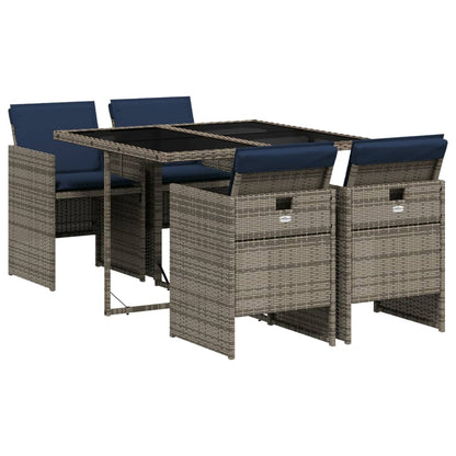 Set da pranzo da giardino da 5 pz con Cuscini in Polyrattan Grigio | homemem39