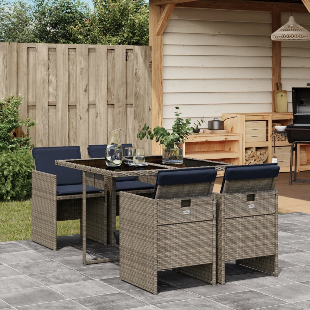 Set da pranzo da giardino da 5 pz con Cuscini in Polyrattan Grigio | homemem39