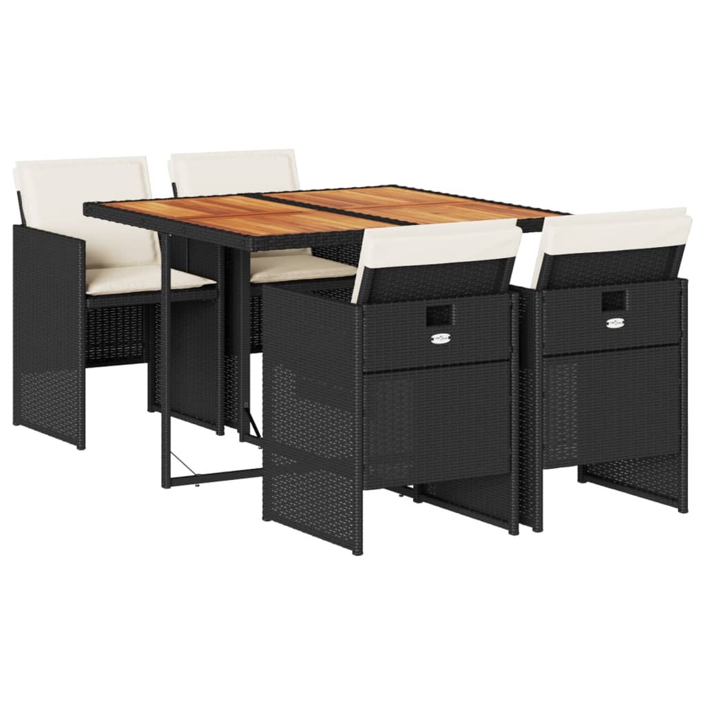 Set da Pranzo da Giardino 5 pz Nero con Cuscini in Polyrattan - homemem39