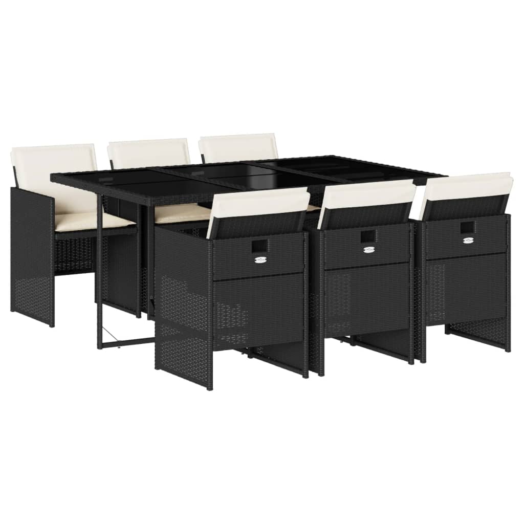Set da Pranzo da Giardino 7 pz Nero con Cuscini in Polyrattan | homemem39