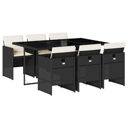 Set da Pranzo da Giardino 7 pz Nero con Cuscini in Polyrattan | homemem39