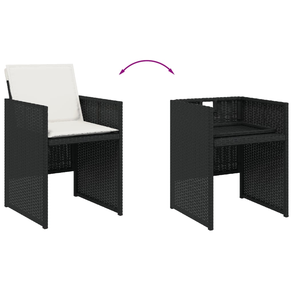 Set da Pranzo da Giardino 7 pz Nero con Cuscini in Polyrattan | homemem39