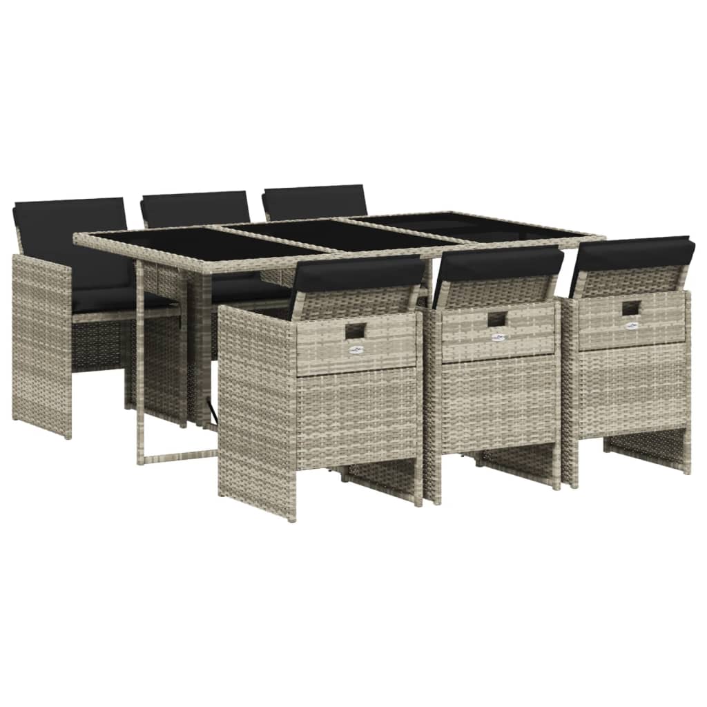 Set da Pranzo da Giardino 7 pz Cuscini Polyrattan Grigio Chiaro - homemem39