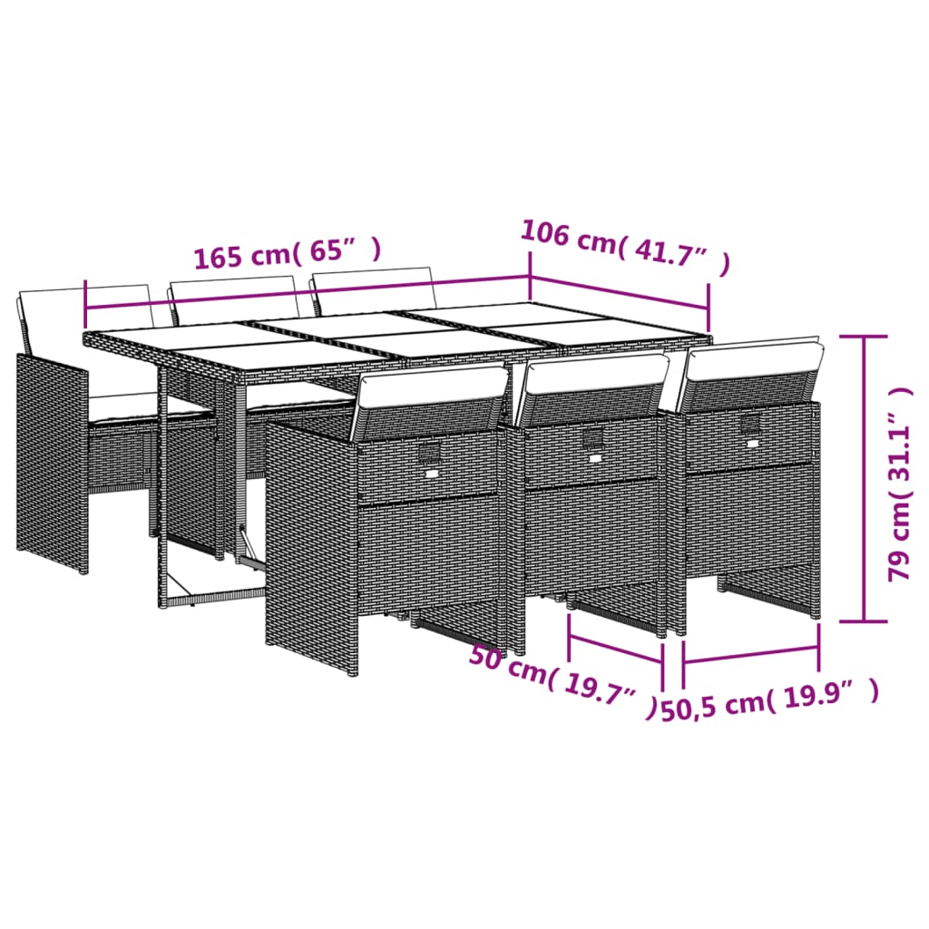 Set da Pranzo da Giardino 7 pz Nero con Cuscini in Polyrattan | homemem39