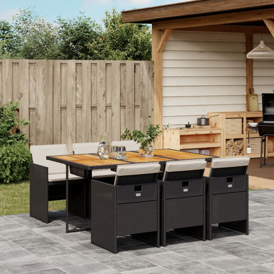 Set da Pranzo da Giardino 7 pz Nero con Cuscini in Polyrattan | homemem39