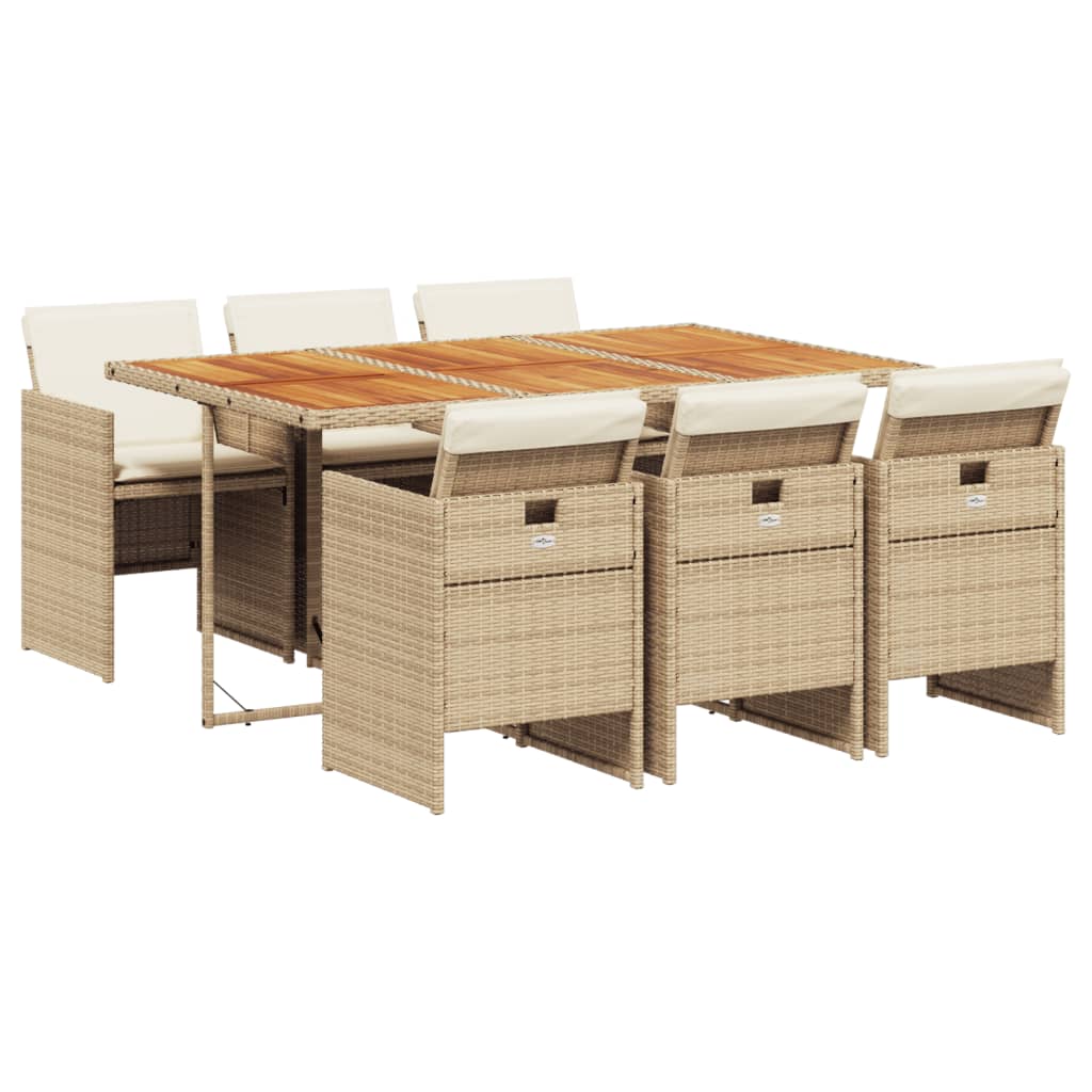 Set da Pranzo da Giardino 7 pz con Cuscini Beige in Polyrattan - homemem39
