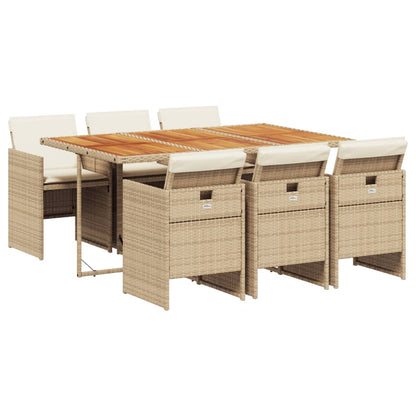 Set da Pranzo da Giardino 7 pz con Cuscini Beige in Polyrattan - homemem39