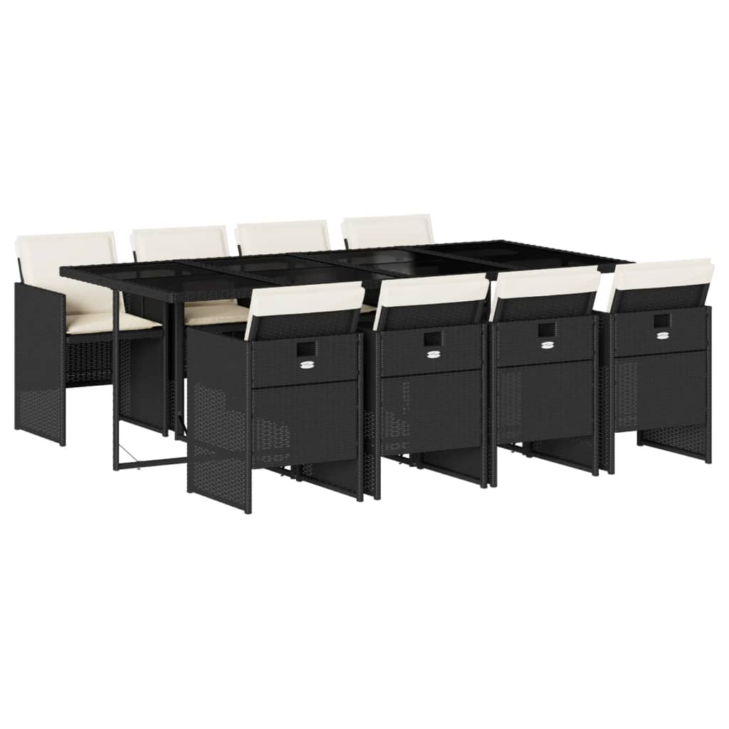 Set da Pranzo da Giardino 9 pz con Cuscini Nero in Polyrattan | homemem39