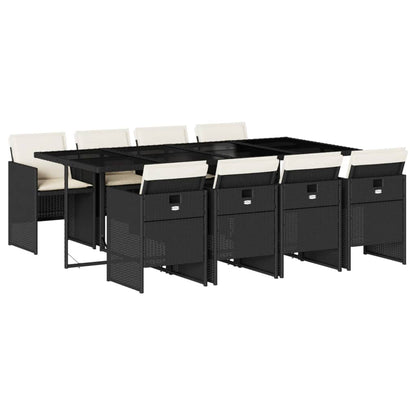 Set da Pranzo da Giardino 9 pz con Cuscini Nero in Polyrattan | homemem39