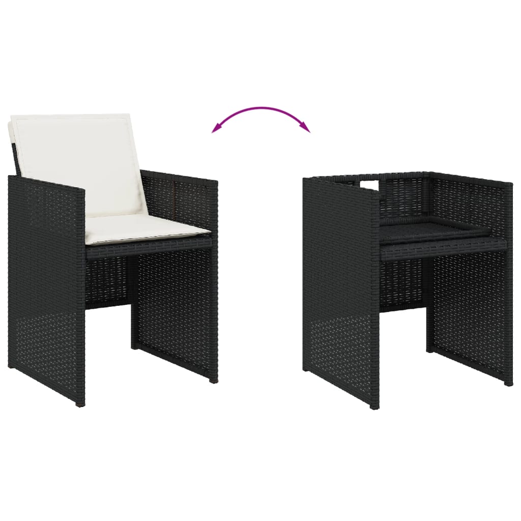 Set da Pranzo da Giardino 9 pz con Cuscini Nero in Polyrattan | homemem39