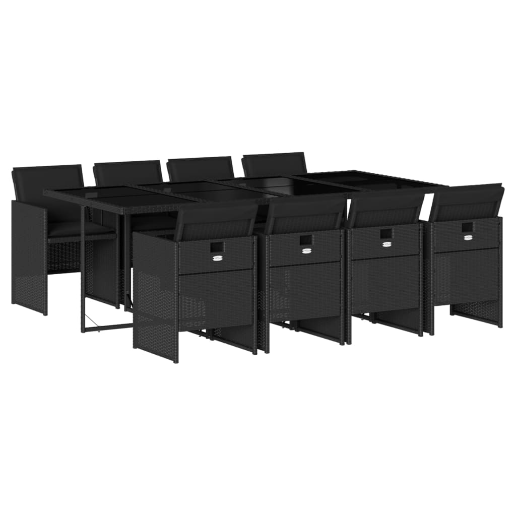 Set da Pranzo da Giardino 9 pz con Cuscini Nero in Polyrattan | homemem39