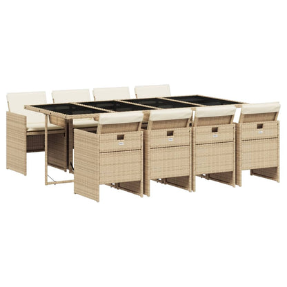 Set da Pranzo da Giardino 9 pz con Cuscini Beige in Polyrattan | homemem39