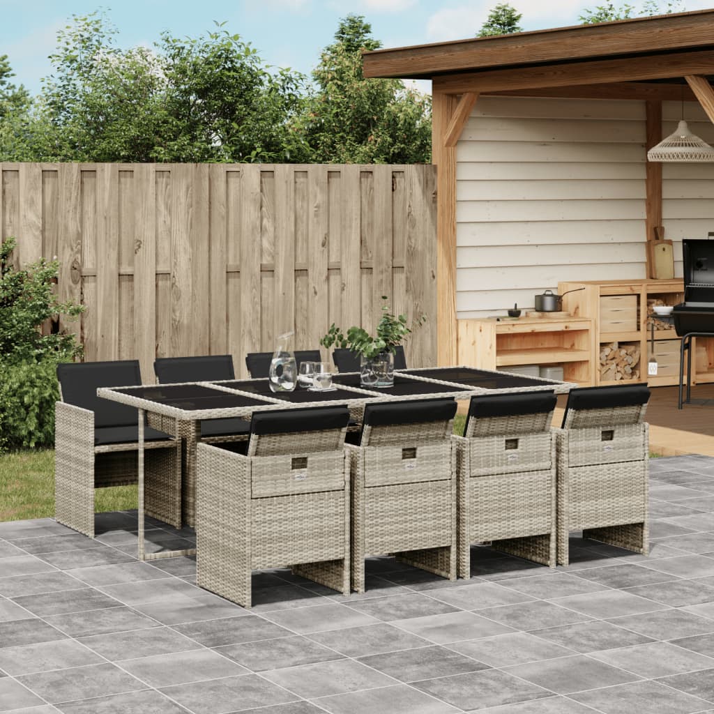 Set Pranzo da Giardino 9pz con Cuscini Grigio Chiaro Polyrattan - homemem39