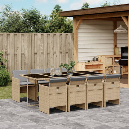 Set Pranzo da Giardino 9 pz con Cuscini Beige Misto Polyrattan | homemem39