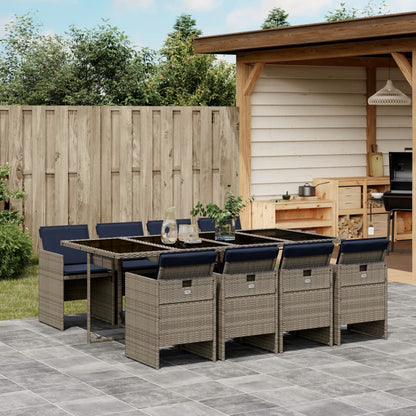 Set da pranzo da giardino da 9 pz con Cuscini in Polyrattan Grigio | homemem39