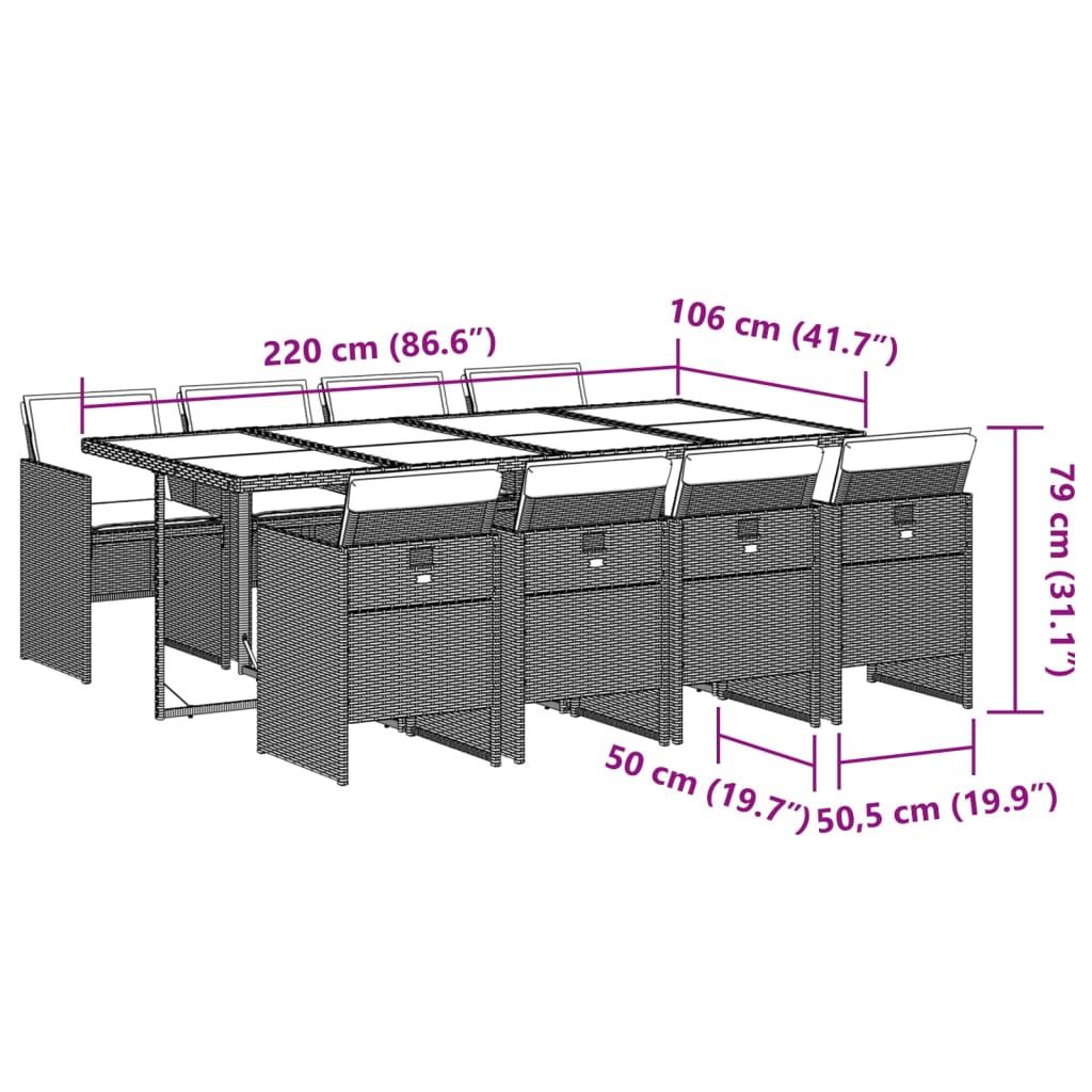 Set da Pranzo da Giardino 9 pz con Cuscini in Polyrattan Grigio | homemem39