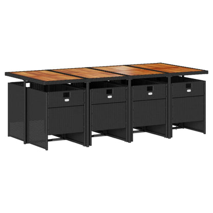 Set da Pranzo da Giardino 9 pz con Cuscini Nero in Polyrattan | homemem39