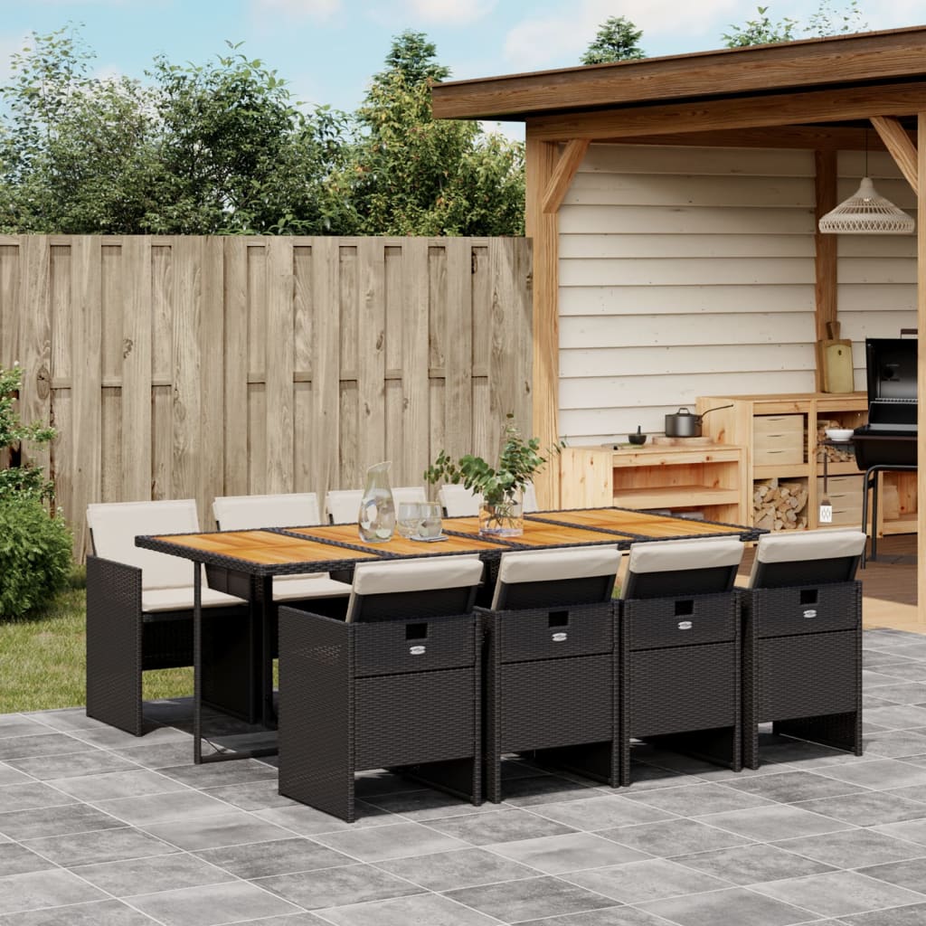 Set da Pranzo da Giardino 9 pz con Cuscini Nero in Polyrattan | homemem39