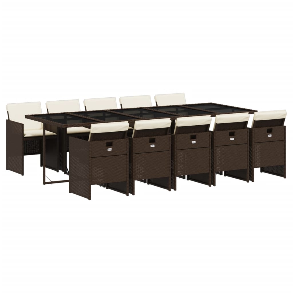 Set da Pranzo da Giardino 11 pz con Cuscini Polyrattan Marrone - homemem39