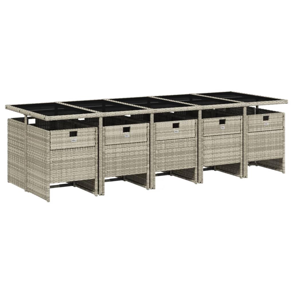 Set Pranzo Giardino 11pz con Cuscini Grigio Chiaro Polyrattan | homemem39
